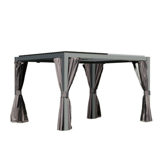 10x12/10x10 FT Outdoor Louvered Pergola with Adjustable Louvers-Brown/Gray/White