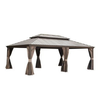 Aetherdome 14x22 FT Aluminum Hardtop Gazebo with Double Roof, Curtains & Netting