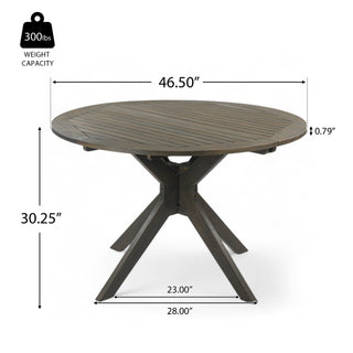 Gray Round Acacia Wood Dining Outdoor Patio Table with X-Base