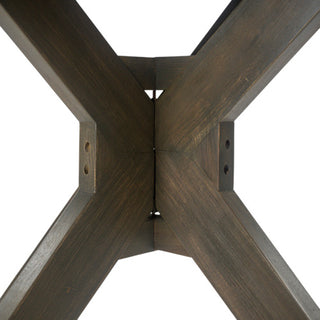 Gray Round Acacia Wood Dining Outdoor Patio Table with X-Base