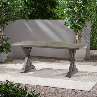 Outdoor Aluminum Dining Table – Modern Dark Gray Slatted Top, Sleek & Weather-Resistant