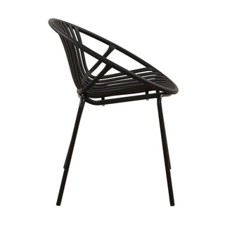 7-Piece Outdoor Modern Black Metal Table & Stackable Chairs - Polypropylene