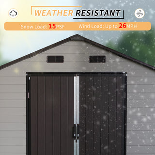 Outdoor Resin Storage Shed with Windows, Strong Aluminum Frame & Floor for Garden, Backyard Organization (White+Brown)