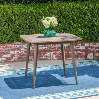 Outdoor Square Acacia Wood Patio Table – Gray/Wood-looking Finish with Straight Legs