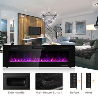 30/36/42/50/60-Inch Recessed Ultra Thin Electric Fireplace Heater with Glass Appearance