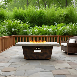 42 Inch Gas Fire Pit Table, Rectangle Fire Pit Table with Cement-Imitating Texture Effect Design, 50000BTU Outdoor Firepit Table for Patio, Backyard, Garden Heating