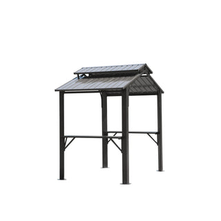 Hardtop Grill Outdoor BBQ Gazebo with 2 Side Shelves and Sloping Galvanized Steel Roof, Metal Permanent Grill Canopy with Ceiling Hooks