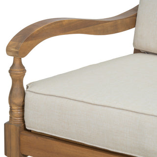Outdoor Acacia Wood Loveseat with Cushions – Natural Finish & Beige Fabric, Durable Patio Seating