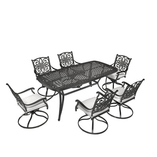 7-Piece Cast Aluminum Outdoor Dining Set with Rectangle Table & Swivel Chairs