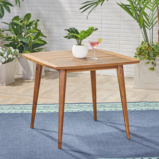 Outdoor Square Acacia Wood Patio Table – Gray/Wood-looking Finish with Straight Legs