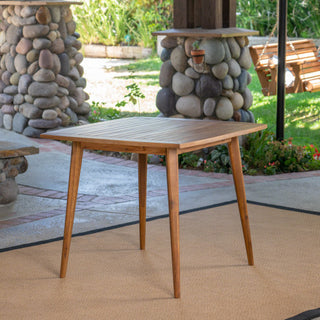 Outdoor Square Acacia Wood Patio Table – Gray/Wood-looking Finish with Straight Legs