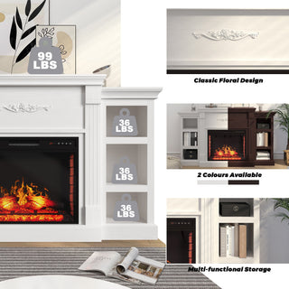 70.2 Inch W Brown/White MDF Wood TV Stand with Fan-forced Electric