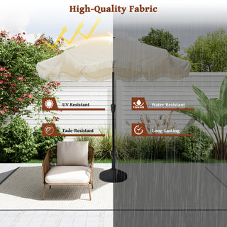 9 FT Tassel Market Patio Umbrella with Full Fiberglass Rib in Cream/Beige/Tan