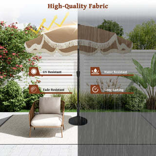 9 FT Tassel Market Patio Umbrella with Full Fiberglass Rib in Cream/Beige/Tan