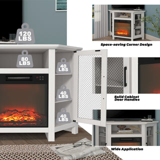 44.5 Inch MDF Wood Cabinet TV Stand with Electric Fireplace - Brown/White Finish