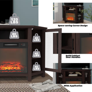 44.5 Inch MDF Wood Cabinet TV Stand with Electric Fireplace - Brown/White Finish