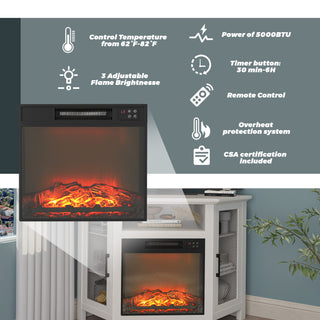 44.5 Inch MDF Wood Cabinet TV Stand with Electric Fireplace - Brown/White Finish