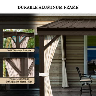 VineLull Outdoor Wall-Mounted Hardtop Pergora with Curtains and Netting