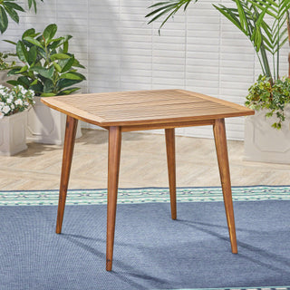 Outdoor Square Acacia Wood Patio Table – Gray/Wood-looking Finish with Straight Legs