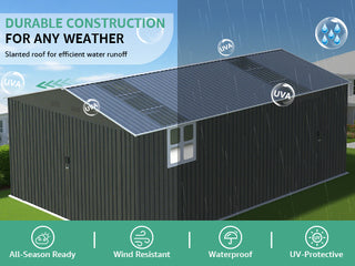 Upgraded 13x20FT Outdoor Storage Shed, Large Metal Garage Shed with Two Windows and Two Translucent Panels for Car, Truck, Bike, Lawnmower, Backyard Tool