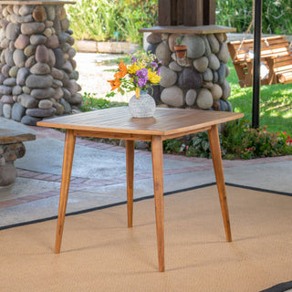 Outdoor Square Acacia Wood Patio Table – Gray/Wood-looking Finish with Straight Legs