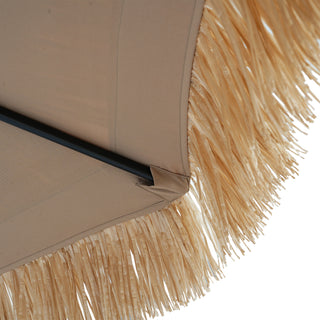 9FT/10FT 2-Tier Thatched Tiki Patio Umbrella with Crank – Natural Color, Beach-Style Sunshade