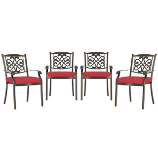 Red/Beige 4-Piece Cast Aluminum Patio Dining Chairs with Diagonal-Mesh & Vine Backrest