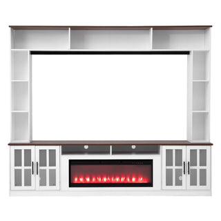 95.5" Wall Unit Entertainment Center with Bookshelves | Modern TV Stand with Electric Fireplace, Adjustable Shelves for TVs up to 80"
