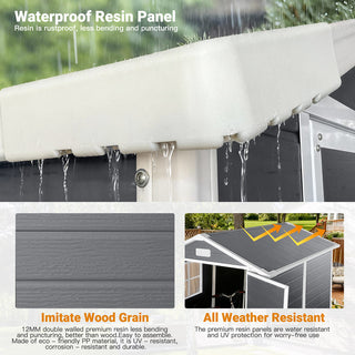 6x6 / 6x4 FT Resin Outdoor Storage Shed with Floor, Lockable Door, Weatherproof Plastic Garden Shed for Backyard & Lawn