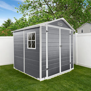 6x6 / 6x4 FT Resin Outdoor Storage Shed with Floor, Lockable Door, Weatherproof Plastic Garden Shed for Backyard & Lawn