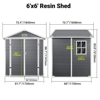 6x6 / 6x4 FT Resin Outdoor Storage Shed with Floor, Lockable Door, Weatherproof Plastic Garden Shed for Backyard & Lawn