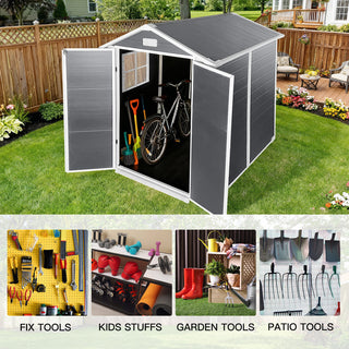 6x6 / 6x4 FT Resin Outdoor Storage Shed with Floor, Lockable Door, Weatherproof Plastic Garden Shed for Backyard & Lawn