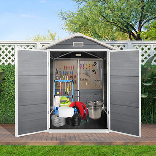 6x6 / 6x4 FT Resin Outdoor Storage Shed with Floor, Lockable Door, Weatherproof Plastic Garden Shed for Backyard & Lawn
