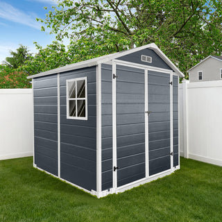 6x6 / 6x4 FT Resin Outdoor Storage Shed with Floor, Lockable Door, Weatherproof Plastic Garden Shed for Backyard & Lawn