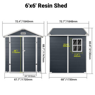 6x6 / 6x4 FT Resin Outdoor Storage Shed with Floor, Lockable Door, Weatherproof Plastic Garden Shed for Backyard & Lawn