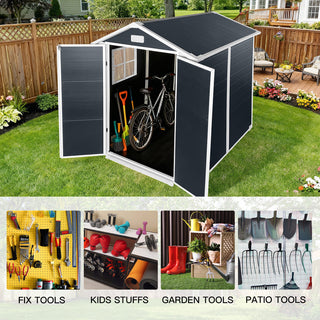 6x6 / 6x4 FT Resin Outdoor Storage Shed with Floor, Lockable Door, Weatherproof Plastic Garden Shed for Backyard & Lawn