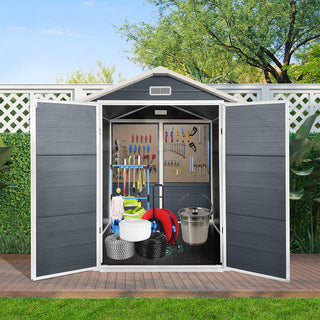 6x6 / 6x4 FT Resin Outdoor Storage Shed with Floor, Lockable Door, Weatherproof Plastic Garden Shed for Backyard & Lawn