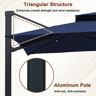 10FT Aluminum Cantilever Patio Umbrella with Removable LED Light Strips for Outdoor Shade