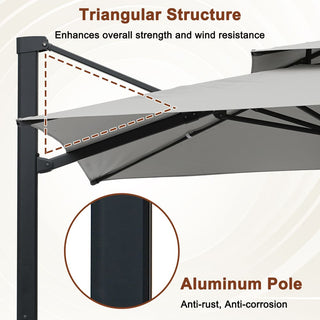 10FT Aluminum Cantilever Patio Umbrella with Removable LED Light Strips for Outdoor Shade