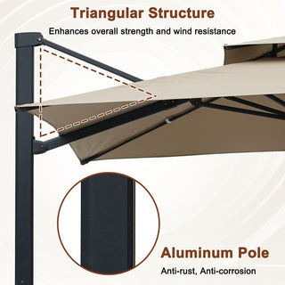 10FT Aluminum Cantilever Patio Umbrella with Removable LED Light Strips for Outdoor Shade