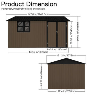 12x10 FT Metal Garden Shed Outdoor Storage, Multi-Color (White/Black/Grey/Brown) with Window & Shelving, Heavy Duty Garden Tool Shed for Backyard & Patio