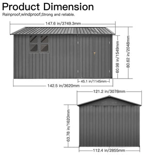12x10 FT Metal Garden Shed Outdoor Storage with Window, Heavy Duty Steel Tool Shed for Backyard, Patio, Lawn – Available in White/Black/Grey/Brown