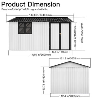 12x10 FT Metal Garden Shed Outdoor Storage, Multi-Color (White/Black/Grey/Brown) with Window & Shelving, Heavy Duty Garden Tool Shed for Backyard & Patio