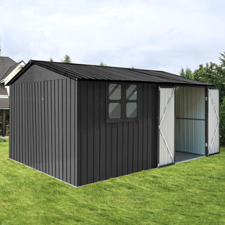 12x10 FT Metal Garden Shed Outdoor Storage with Window, Heavy Duty Steel Tool Shed for Backyard, Patio, Lawn – Available in White/Black/Grey/Brown
