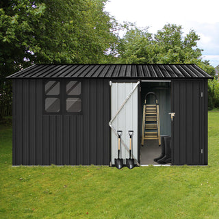 12x10 FT Metal Garden Shed Outdoor Storage with Window, Heavy Duty Steel Tool Shed for Backyard, Patio, Lawn – Available in White/Black/Grey/Brown