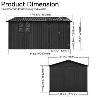 12x10 FT Metal Garden Shed Outdoor Storage, Multi-Color (White/Black/Grey/Brown) with Window & Shelving, Heavy Duty Garden Tool Shed for Backyard & Patio