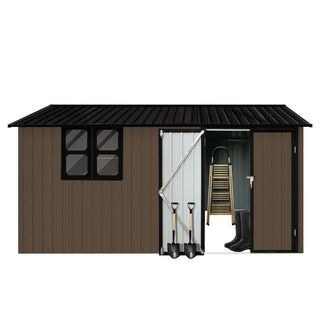 12x10 FT Metal Garden Shed Outdoor Storage with Window, Heavy Duty Steel Tool Shed for Backyard, Patio, Lawn – Available in White/Black/Grey/Brown