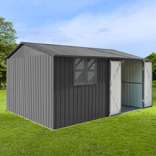 12x10 FT Metal Garden Shed Outdoor Storage with Window, Heavy Duty Steel Tool Shed for Backyard, Patio, Lawn – Available in White/Black/Grey/Brown