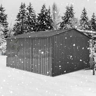12x10 FT Metal Garden Shed Outdoor Storage, Multi-Color (White/Black/Grey/Brown) with Window & Shelving, Heavy Duty Garden Tool Shed for Backyard & Patio
