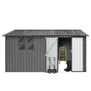 12x10 FT Metal Garden Shed Outdoor Storage with Window, Heavy Duty Steel Tool Shed for Backyard, Patio, Lawn – Available in White/Black/Grey/Brown